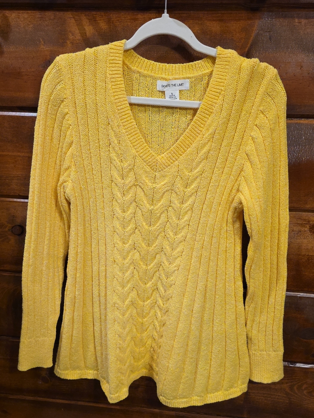 Skye's the Limit Yellow V-Neck Cable Knit Sweater